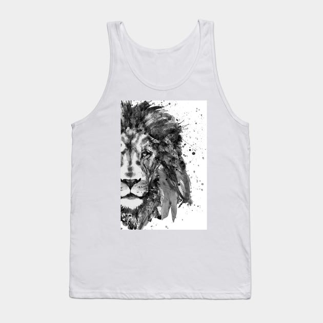 Black And White Half Faced Lion Tank Top by Marian Voicu